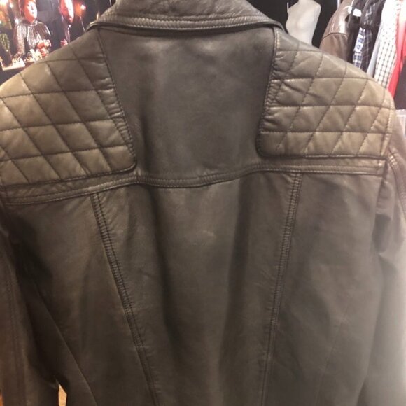 ALLSAINTS Men's/Unisex Conroy Crinkled Leather Biker Moto Jacket Black Olive XS - Picture 12 of 16
